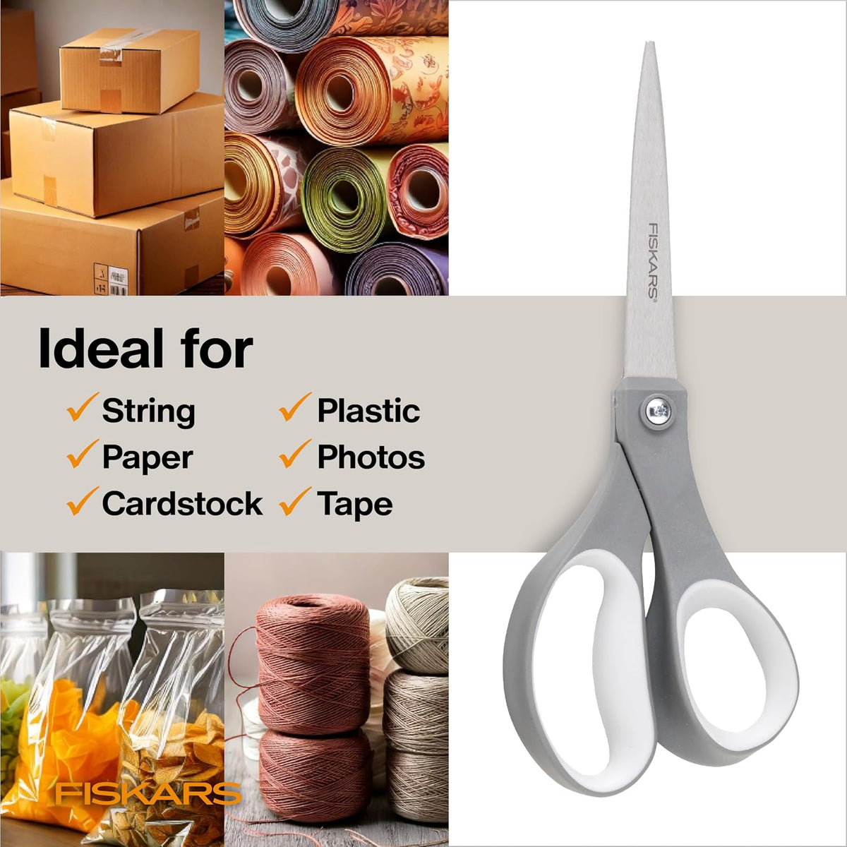 Fiskars 8 Inch SoftGrip All Purpose Scissors, Grey - view 5