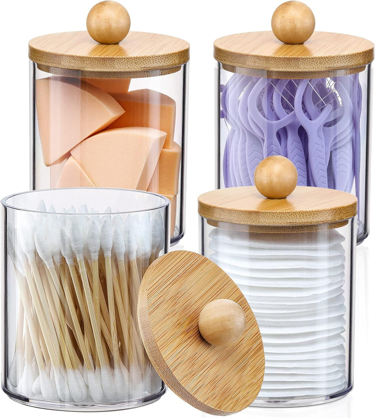 VITEVER Cotton Bud Holder Jars with Bamboo Lids, 4 Pack, 10 oz — product view
