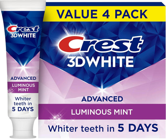 Crest 3D White Advanced Luminous Mint Whitening Toothpaste, 3.7 oz, Pack of 4