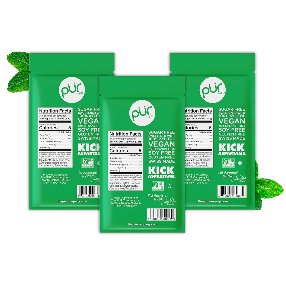 PUR Gum Spearmint Xylitol Chewing Gum, 165 Count (3 x 55) - view 3