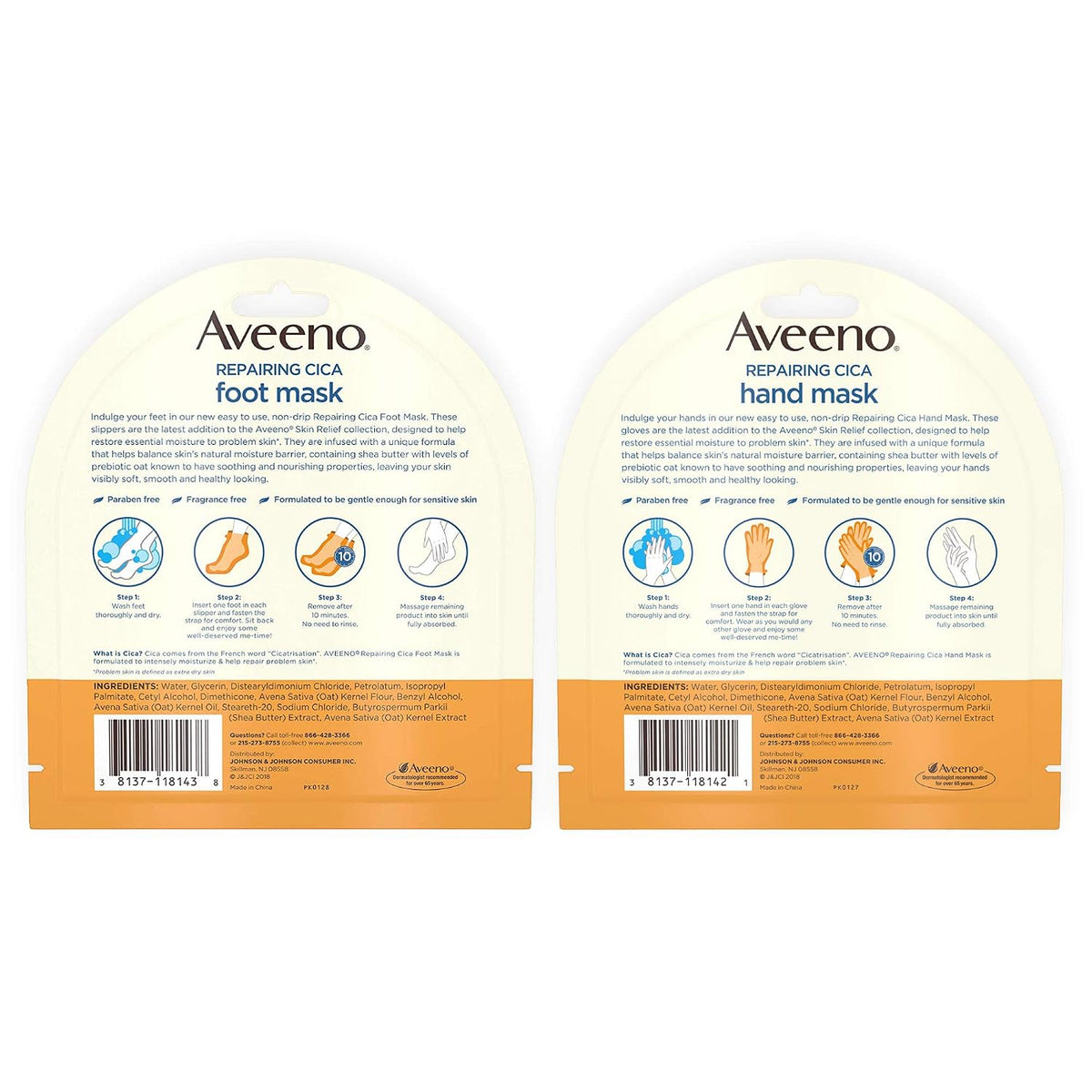 Aveeno Repairing CICA Foot Mask & Hand Mask with Prebiotic Oat & Shea Butter - view 2
