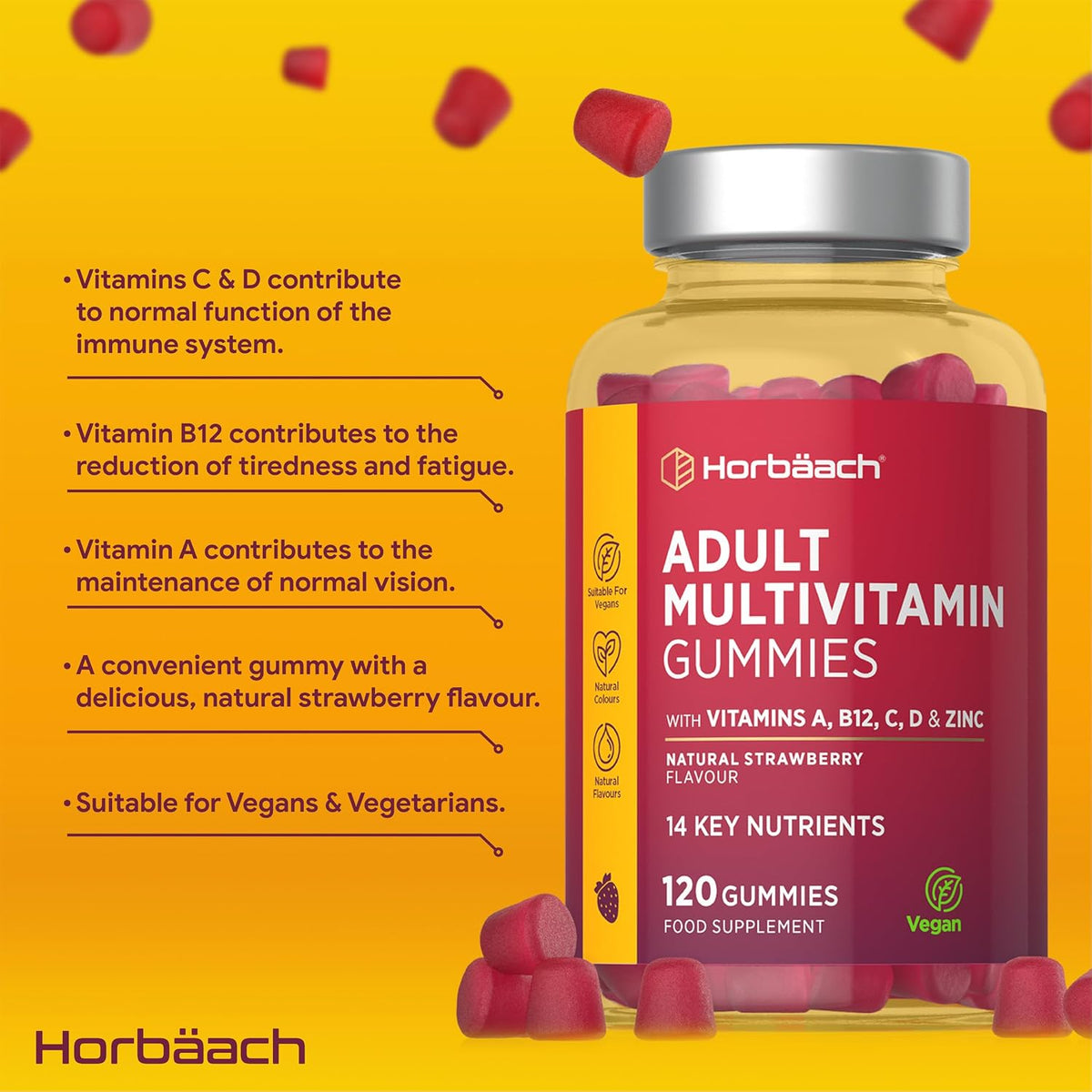 Horbaach Adult Multivitamin Gummies, Strawberry Flavour, 120 Count - view 2