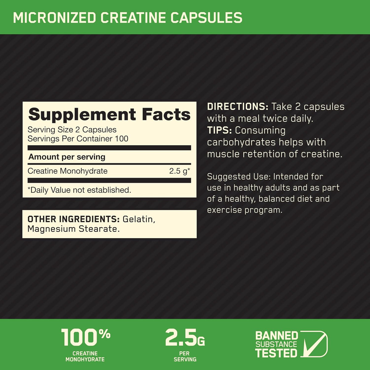 Optimum Nutrition Micronized Creatine Monohydrate Capsules, 200 Count - view 2