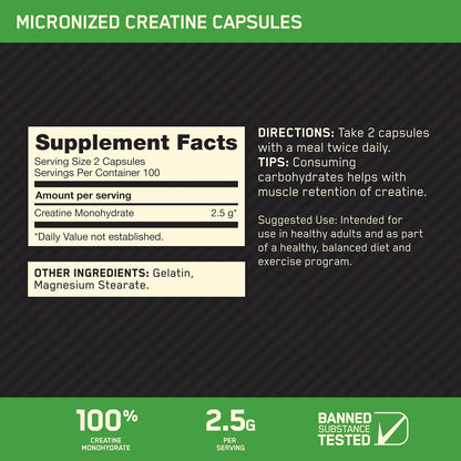 Optimum Nutrition Micronized Creatine Monohydrate Capsules, 200 Count - view 2