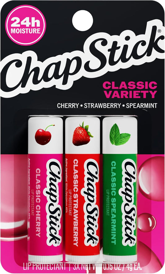 ChapStick Classic Lip Balm Variety Pack, Cherry, Strawberry & Spearmint