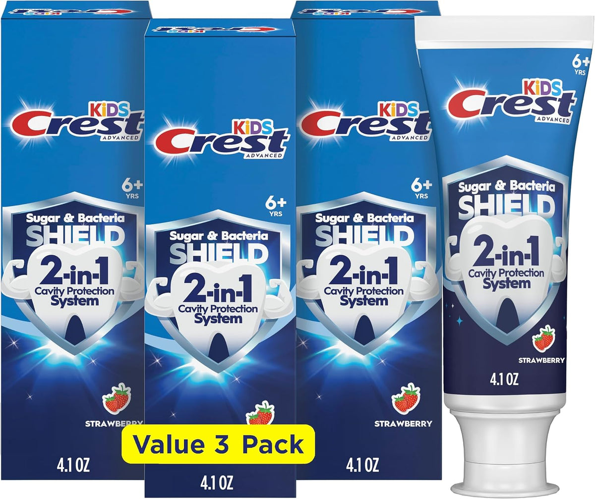Crest Kids Sugar Bacteria Shield Toothpaste, Strawberry, 4.1 oz, Pack of 3 — product view
