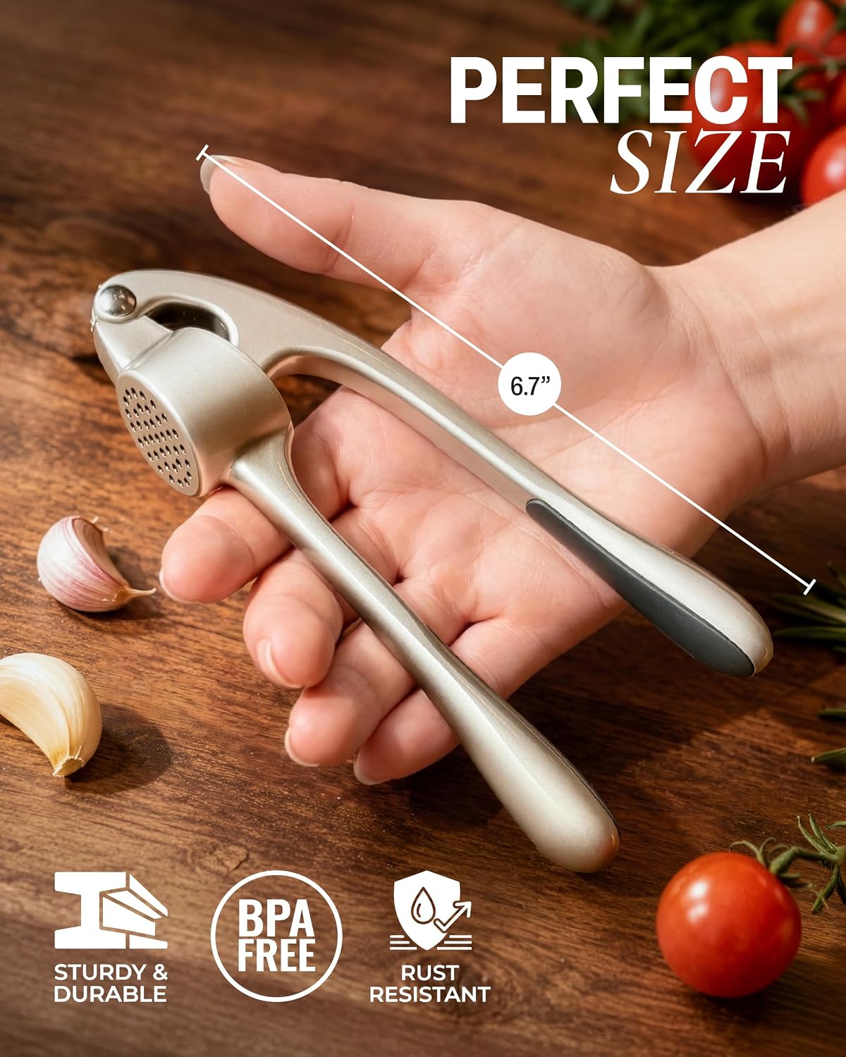 Zulay Kitchen Stainless Steel Garlic Press and Mincer, Silver — alternate product view
