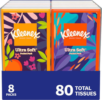 Kleenex On-The-Go Facial Tissues, 8 Travel Packs of 10 Tissues