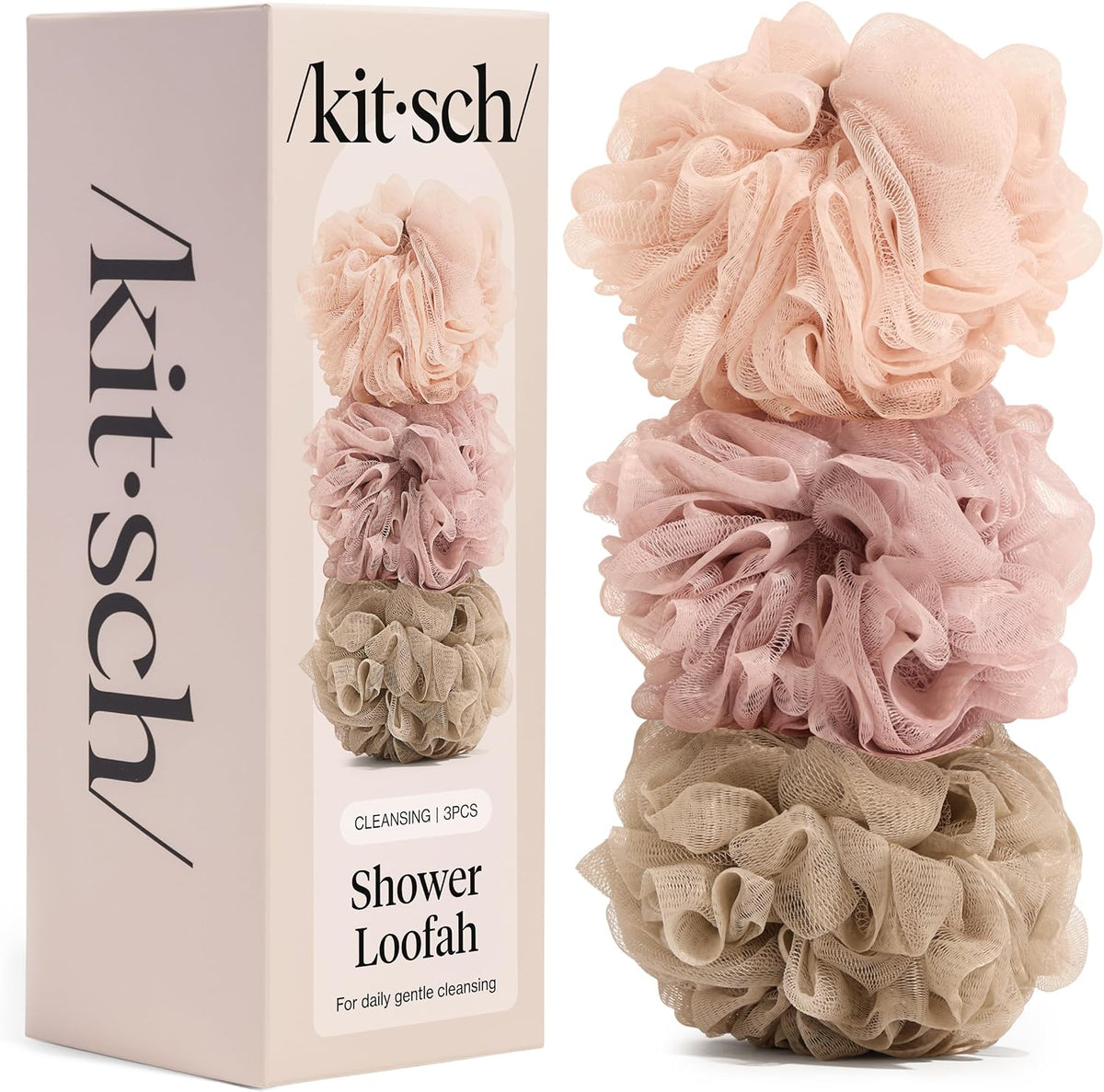 Kitsch Shower Loofah Mesh Body Scrubber, 3 Piece Set