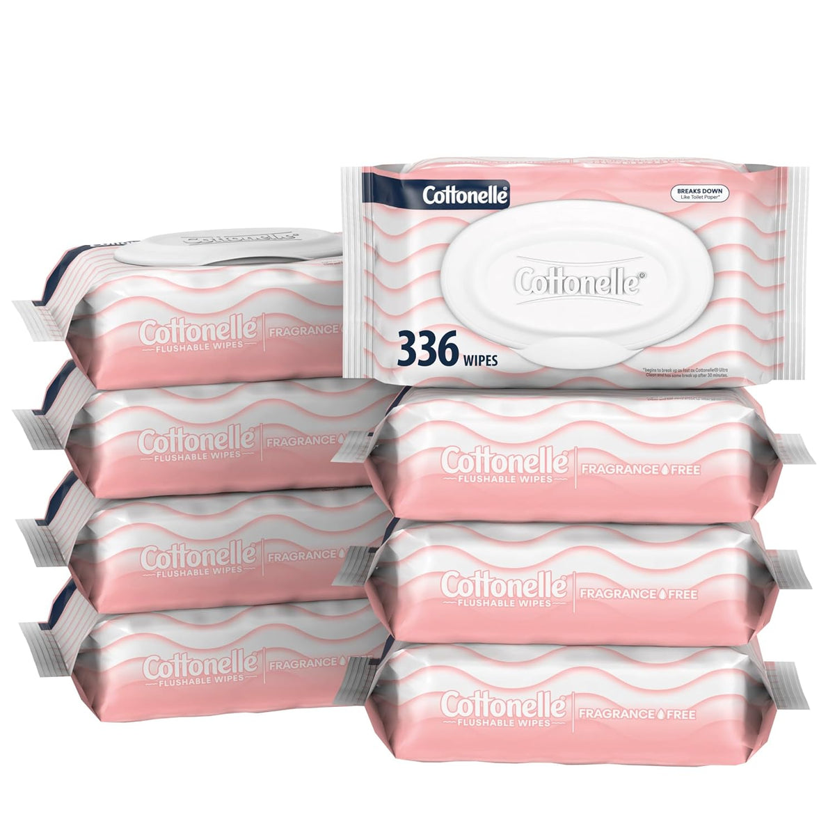 Cottonelle Fragrance Free Flushable Wet Wipes, 8 Packs of 42