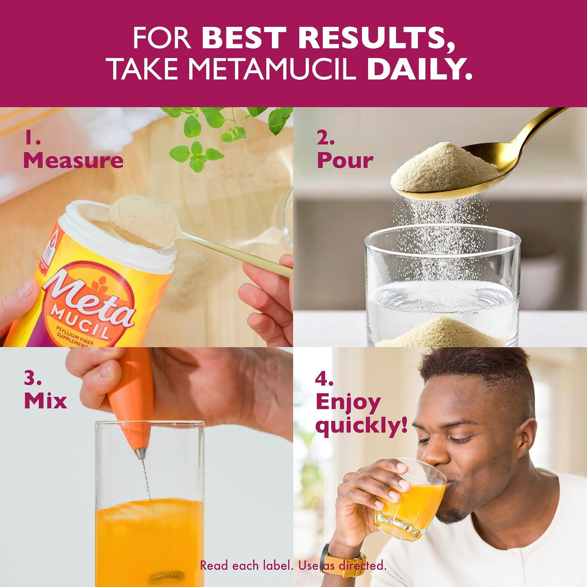 Metamucil Psyllium Husk Fibre Supplement, Sugar-Free, Orange, 72 Teaspoons - view 6
