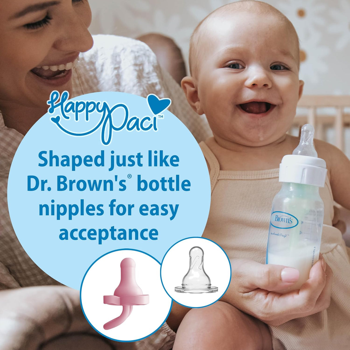 Dr. Brown's HappyPaci Silicone Dummy 0-6m, Pink and White, 4-Pack - view 2