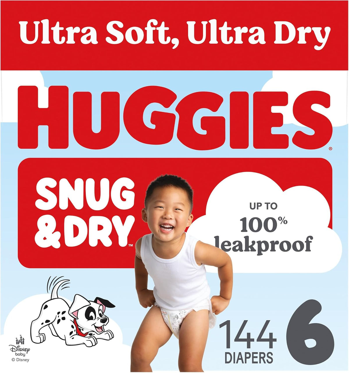 Huggies Snug & Dry Nappies, Size 6 (28-44 lbs), 144 Count (2 Packs of 72)