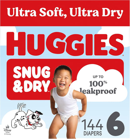 Huggies Snug & Dry Nappies, Size 6 (28-44 lbs), 144 Count (2 Packs of 72)