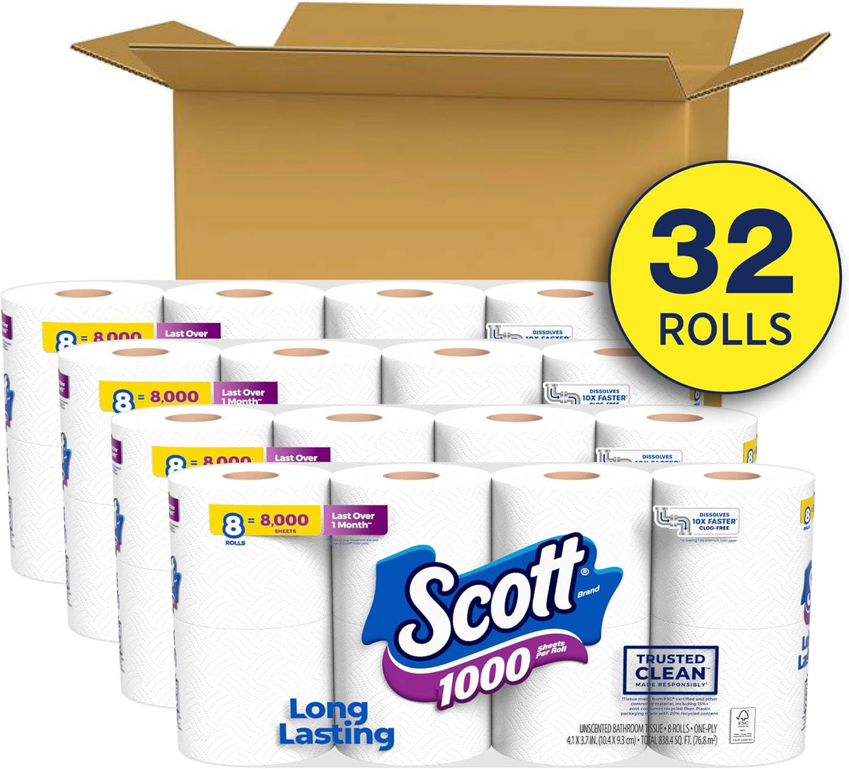 Scott 1000 Trusted Clean Toilet Paper 32 Rolls, 1000 Sheets per Roll - view 2