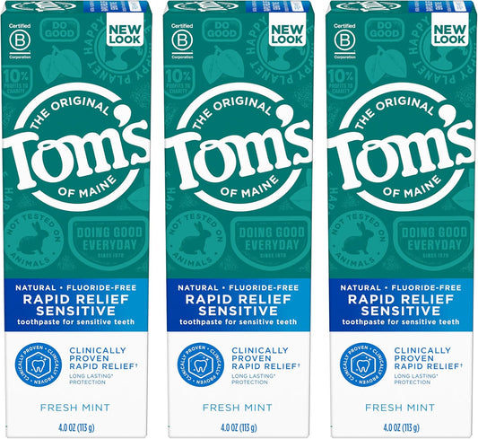 Tom's of Maine Rapid Relief Sensitive Natural Toothpaste, Fresh Mint, 3 Pack