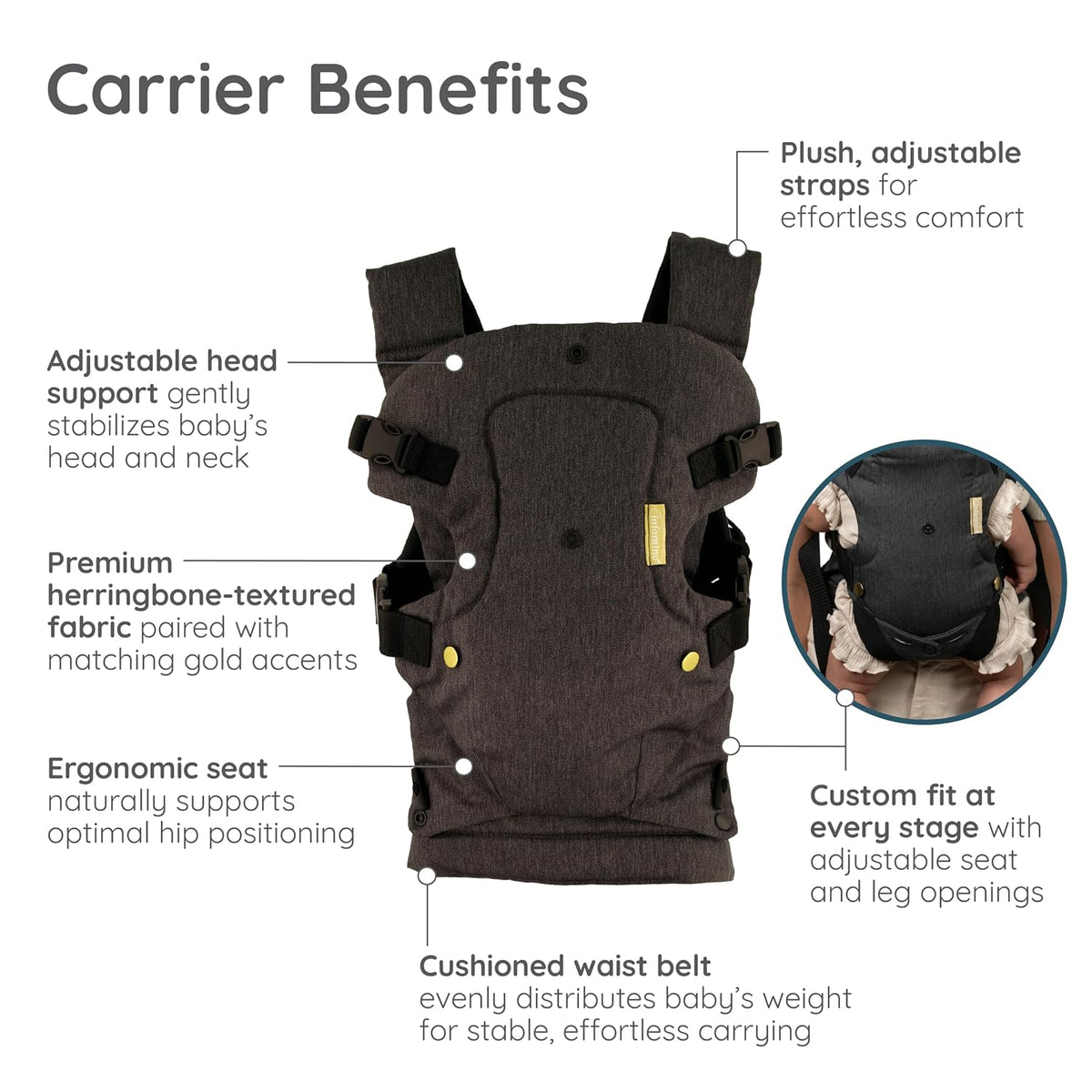 Infantino Flip Luxe 4-in-1 Baby Carrier, 7-35 lbs, Onyx - view 3