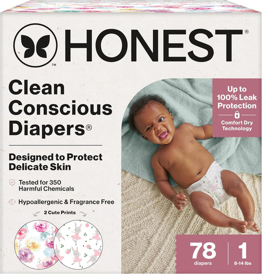 The Honest Company Daytime Nappies, Rose Blossom + Tutu Cute, Size 1, 78 Count