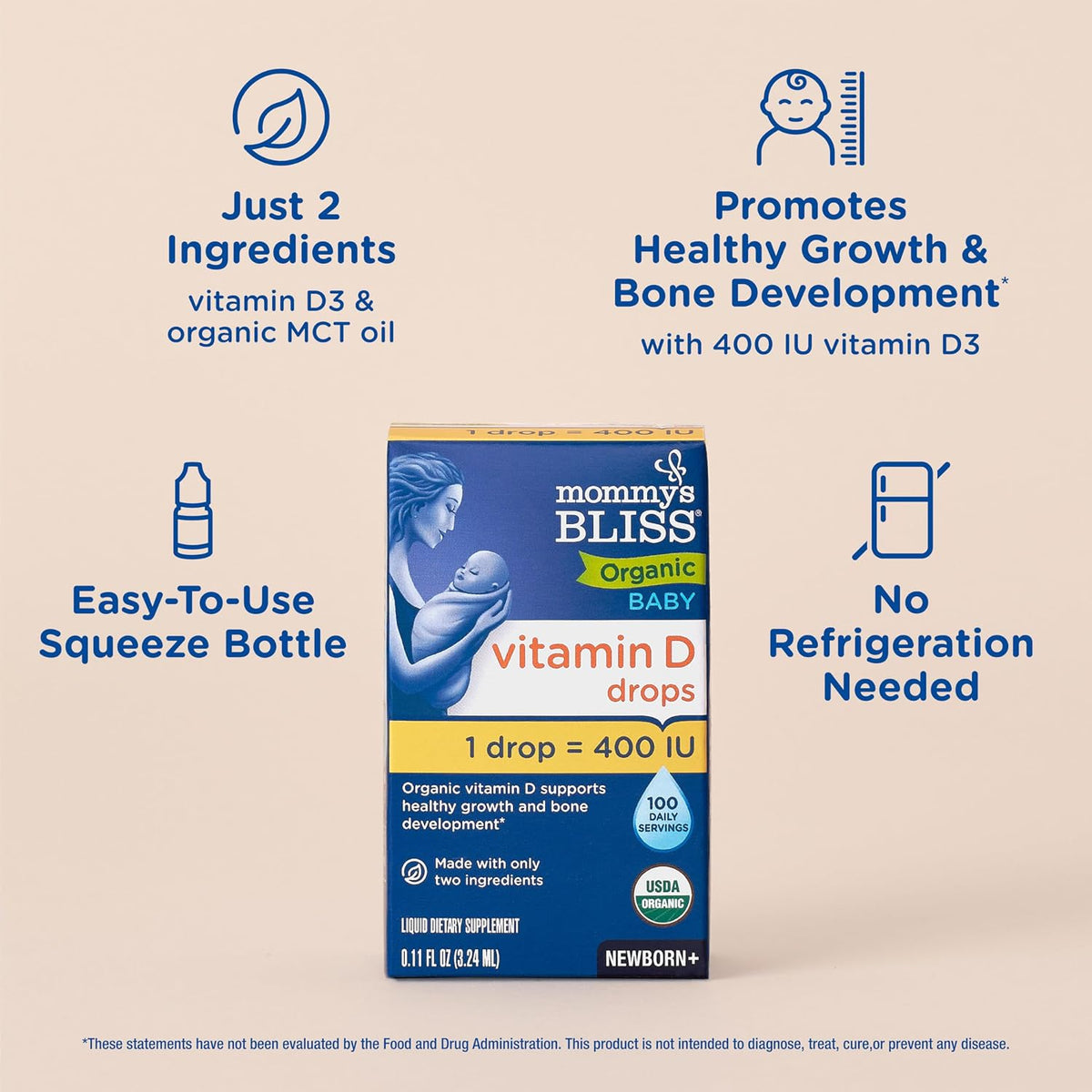 Mommy's Bliss Organic Baby Vitamin D Drops, 400 IU, 0.11 fl oz - view 3