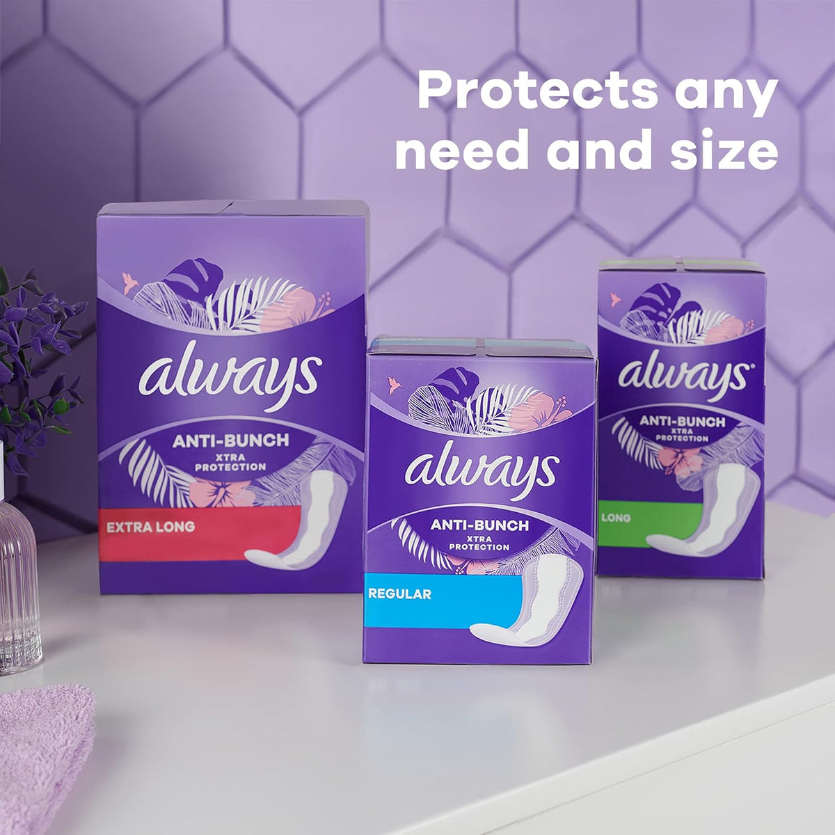 Always Anti-Bunch Xtra Protection Panty Liners, Long, Unscented, 108 Count - view 6