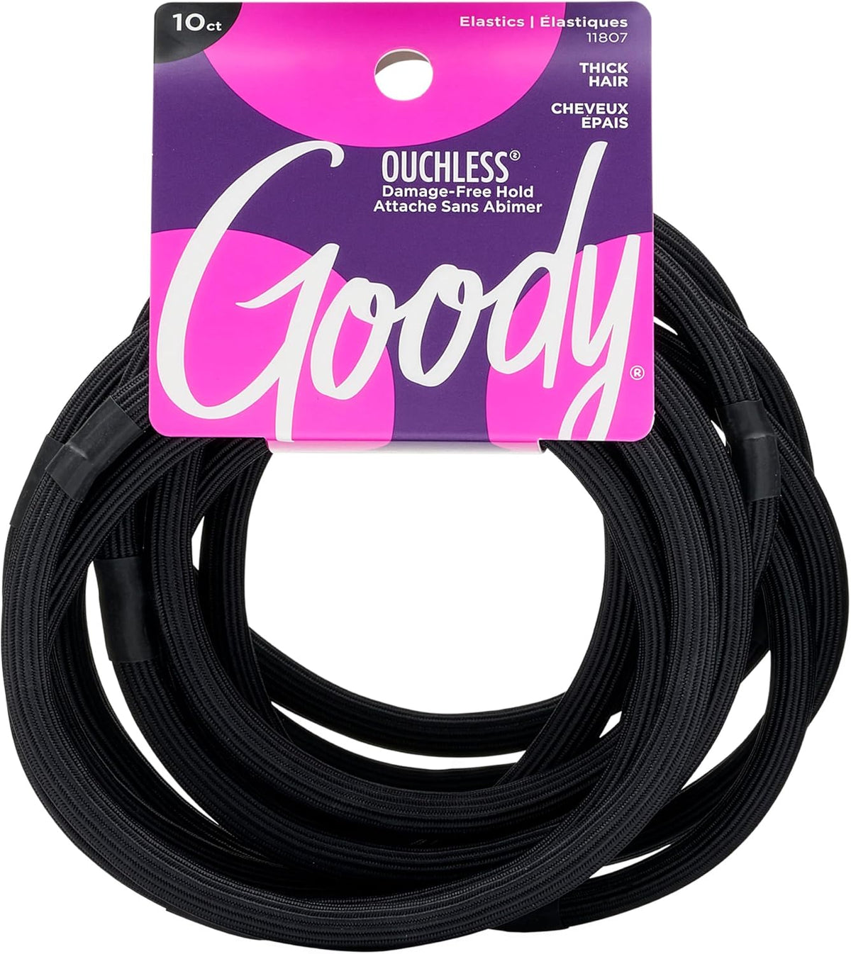 Goody Ouchless XL Extra Thick Hair Elastics, Black, 10 Count — product view