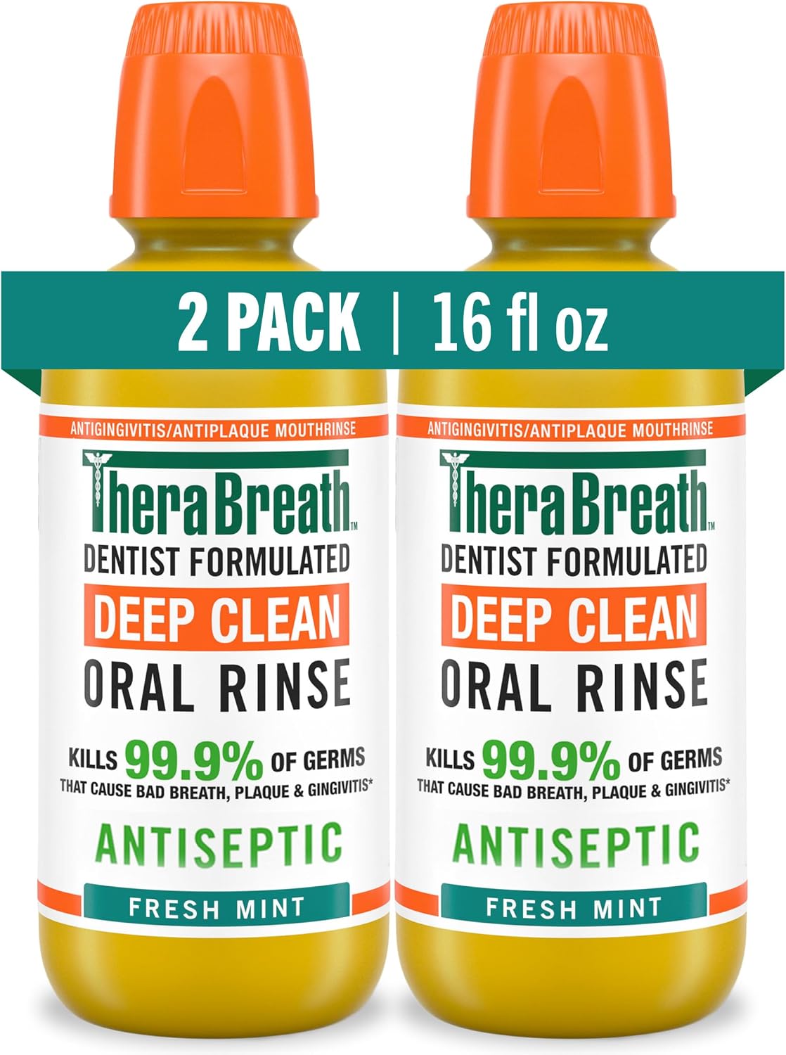 TheraBreath Deep Clean Mouthwash Fresh Mint 16 fl oz, Pack of 2 — product view