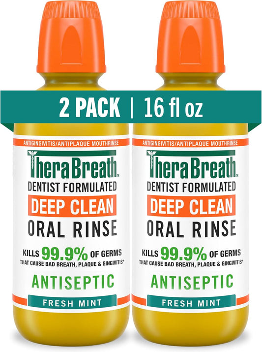 TheraBreath Deep Clean Mouthwash Fresh Mint 16 fl oz, Pack of 2