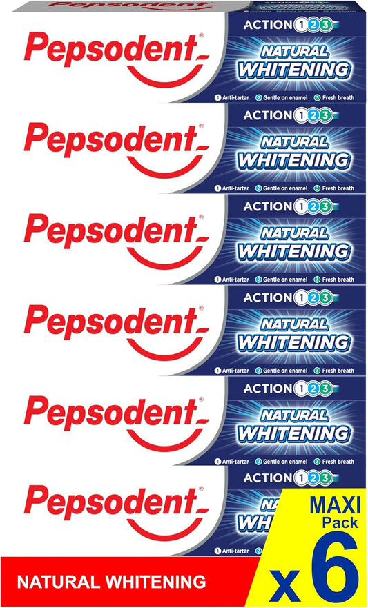 Pepsodent Natural Whitening Fluoride and Calcium Toothpaste 6 x 75 ml