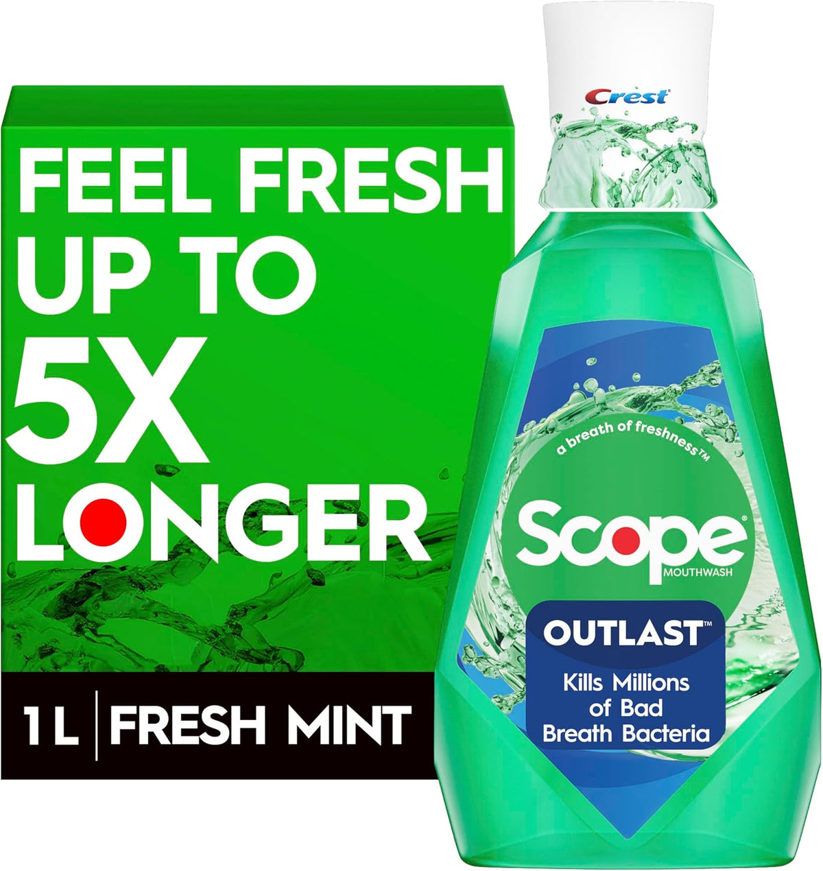 Crest Scope Outlast Long Lasting Mint Mouthwash, 1 Litre 1000 ml (33.8 fl oz) — alternate product view