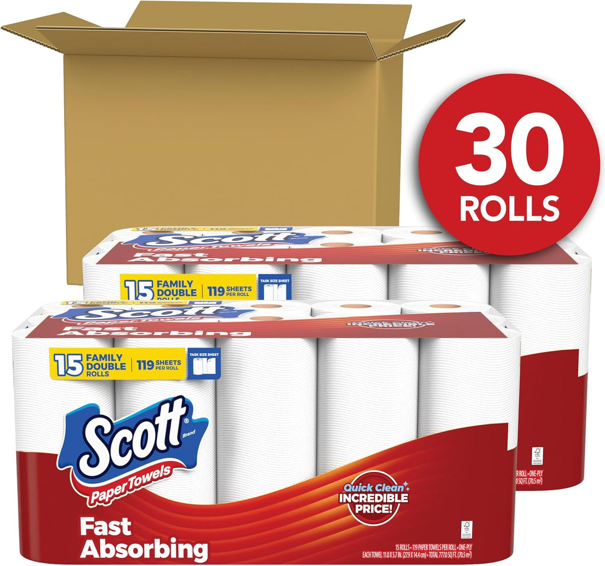 Scott Task Size Paper Towels, 30 Family Double Rolls, 119 Sheets per Roll - view 2