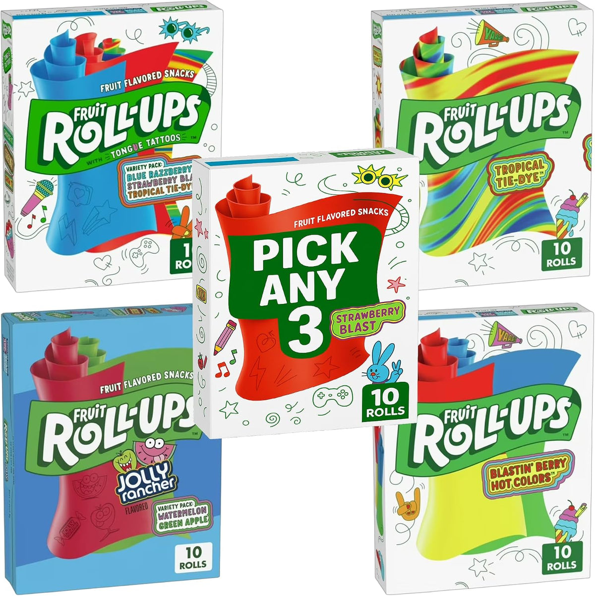 Fruit Roll-Ups Variety Pack, 3 Boxes x 10 Rolls (3 x 141g)