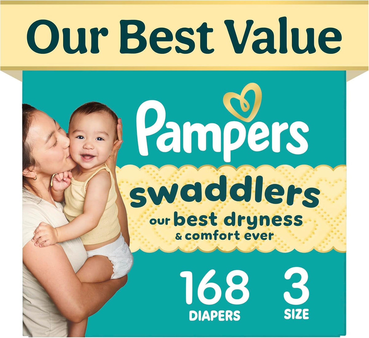 Pampers Swaddlers Nappies, Size 3 (13-26 lbs), 168 Count