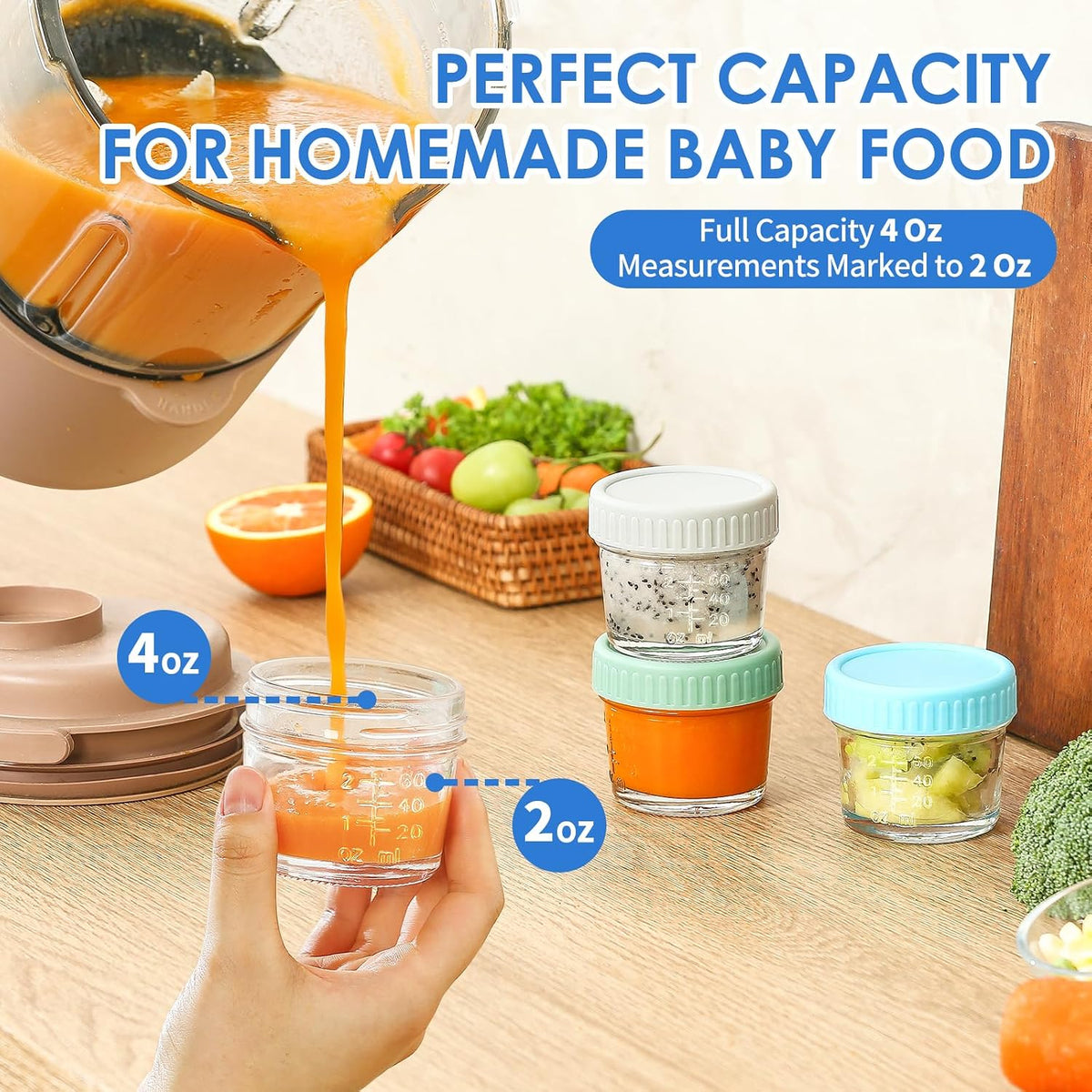 DRKIO Glass Baby Food Storage Jars with Lids, 4 oz, Set of 6 - view 3