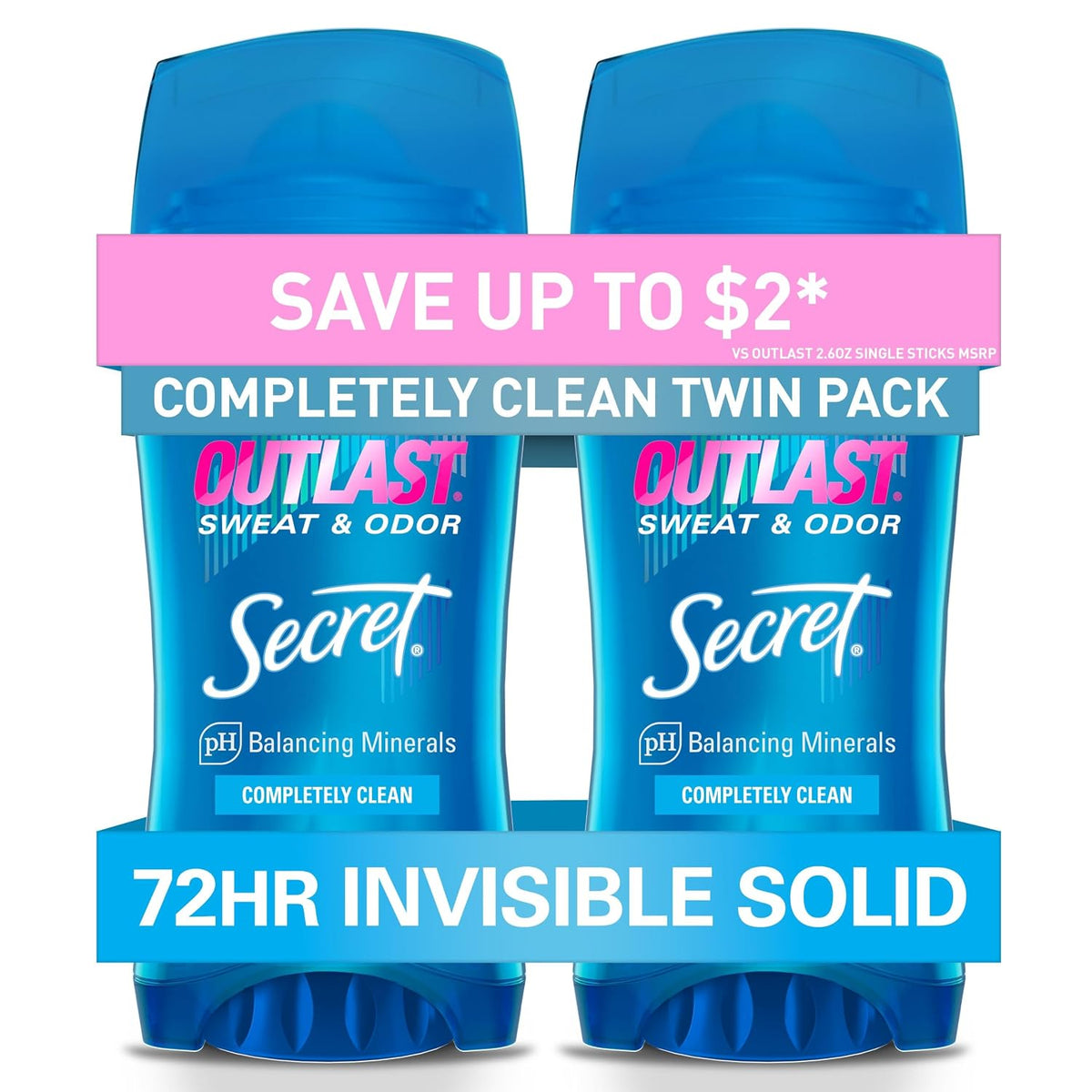 Secret Outlast Antiperspirant Deodorant, Completely Clean, 2.6 oz, Pack of 2