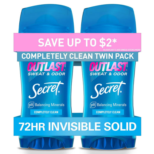 Secret Outlast Antiperspirant Deodorant, Completely Clean, 2.6 oz, Pack of 2