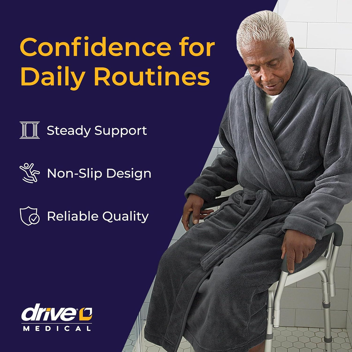 Drive Medical Premium Shower Chair with Back and Padded Arms, White - view 2