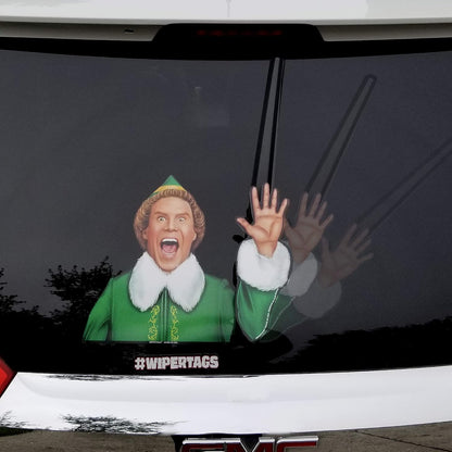 WiperTags Jolly Elf Waving Arm Wiper Blade Decal, Christmas