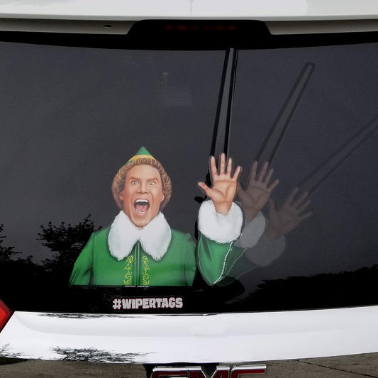 WiperTags Jolly Elf Waving Arm Wiper Blade Decal, Christmas
