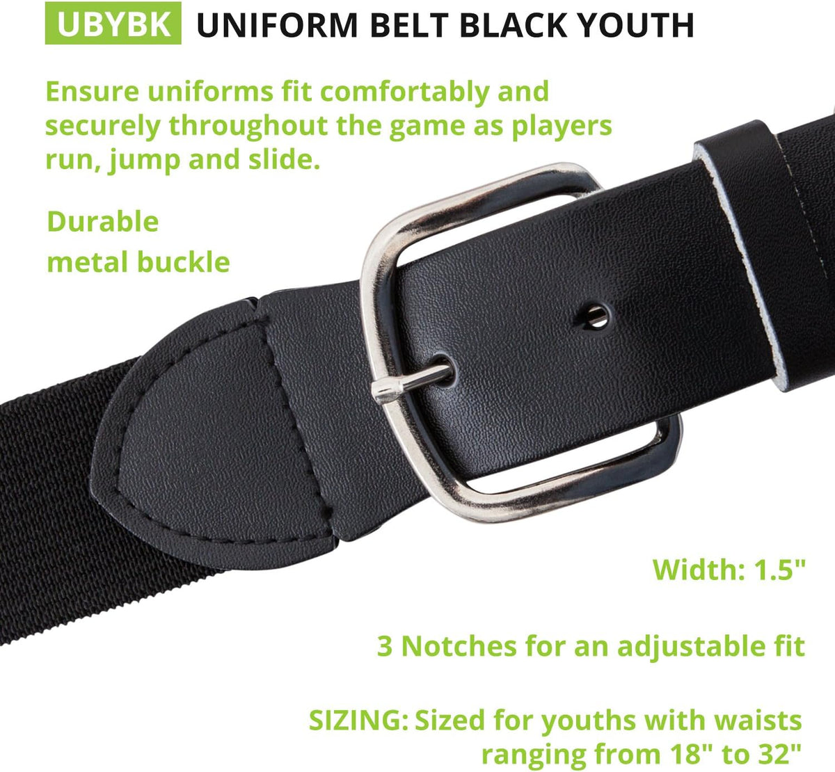 Champion Sports Youth Baseball Uniform Belt, Black, 18-32 Inches - view 2