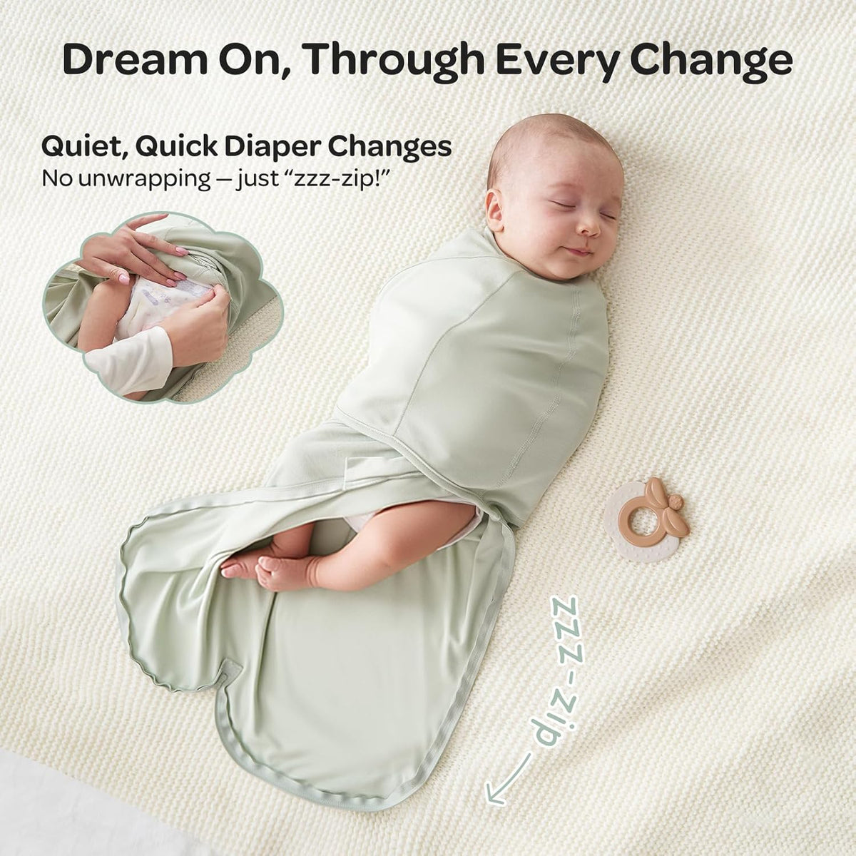 Momcozy Quiet Fastener Baby Swaddle, 0-3 Months, Serenity - view 6