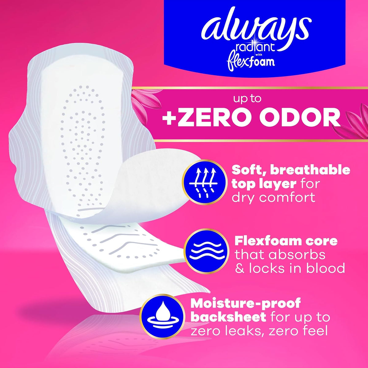 Always Radiant FlexFoam Pads with Wings, Size 3 Extra Heavy, Scented, 30 Count — alternate product view