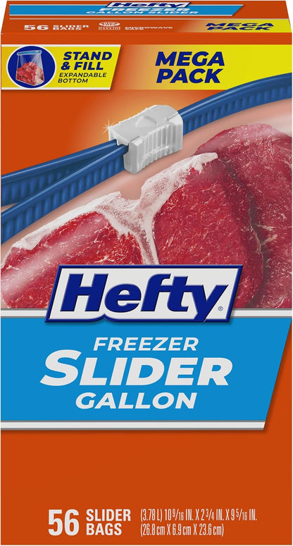 Hefty Slider Freezer Bags, Gallon Size, 56 Count