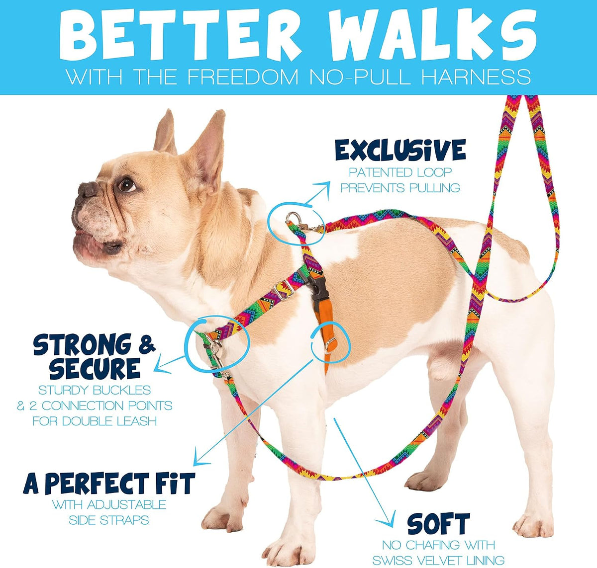 2 Hounds Design Freedom No Pull Dog Harness, 1 Inch Large, Teal — alternate product view