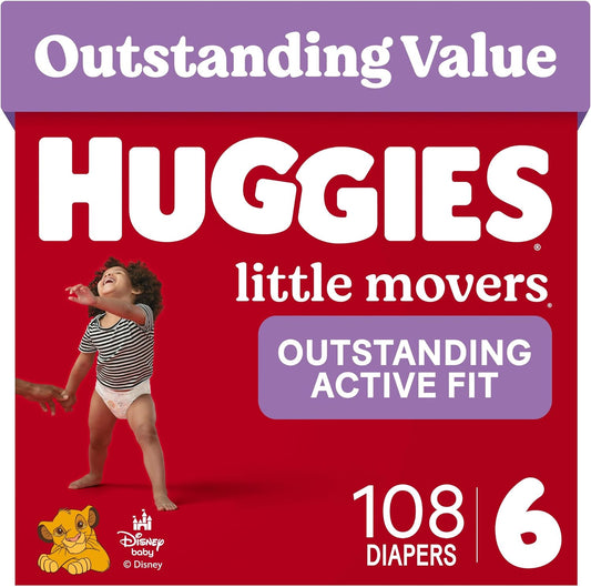 Huggies Little Movers Nappies, Size 6, 108 Count (2 Packs of 54)