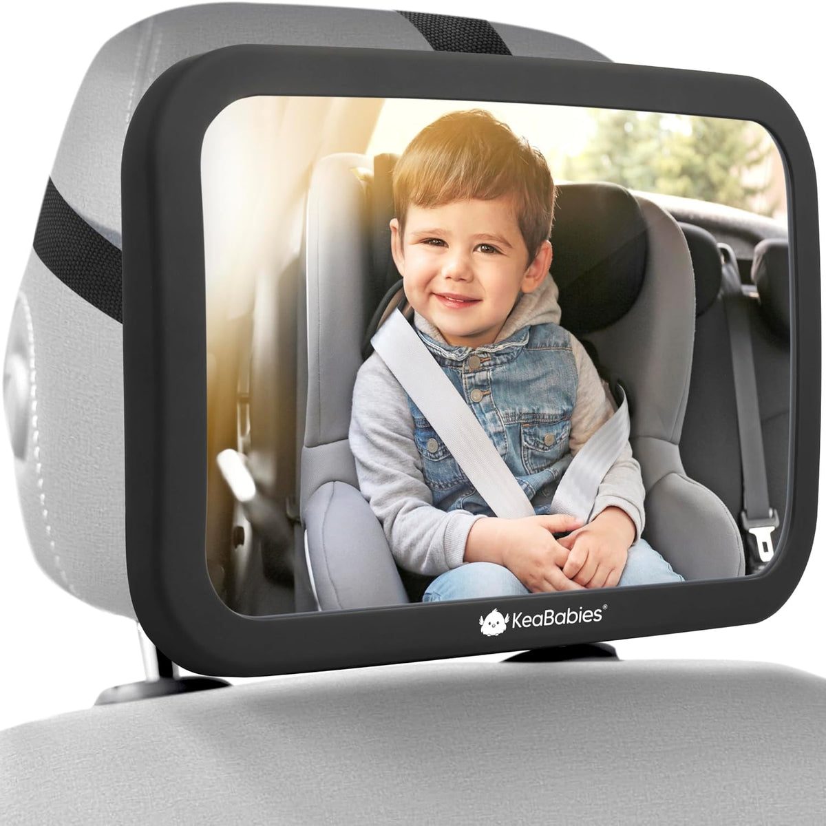 KeaBabies Baby Car Seat Mirror, Wide View, Matte Black