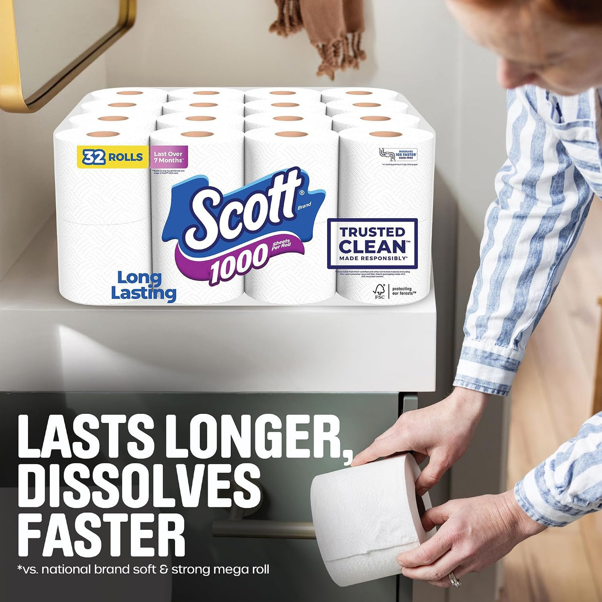 Scott 1000 Trusted Clean Toilet Paper 32 Rolls, 1000 Sheets per Roll - view 5