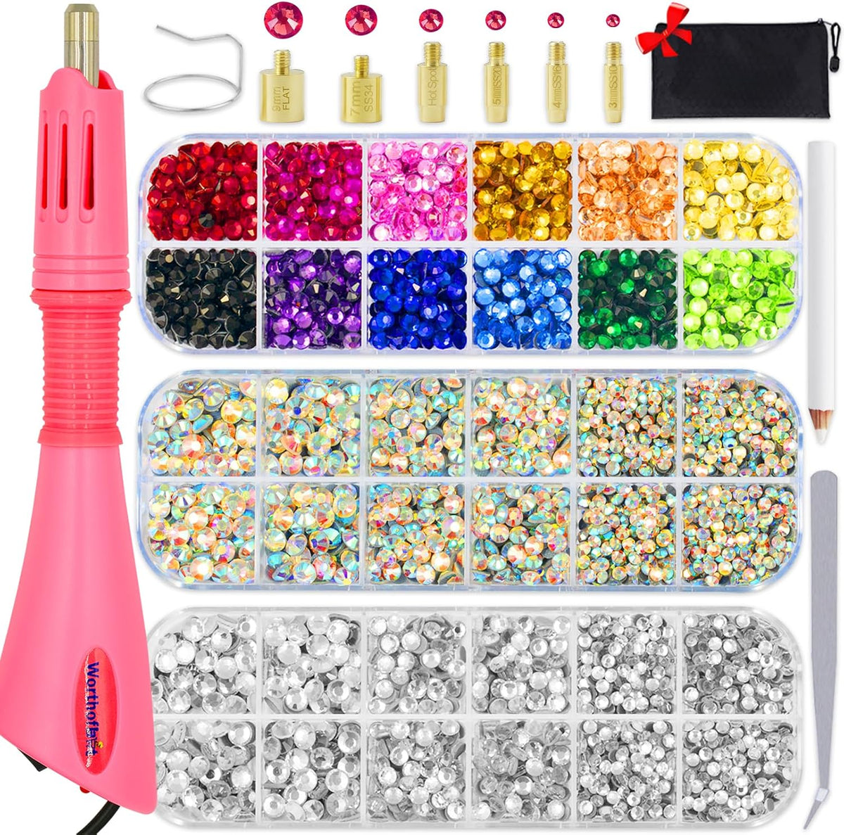 Worthofbest Hotfix Rhinestone Applicator Kit, 5000 Pcs, 3 Gem Sizes
