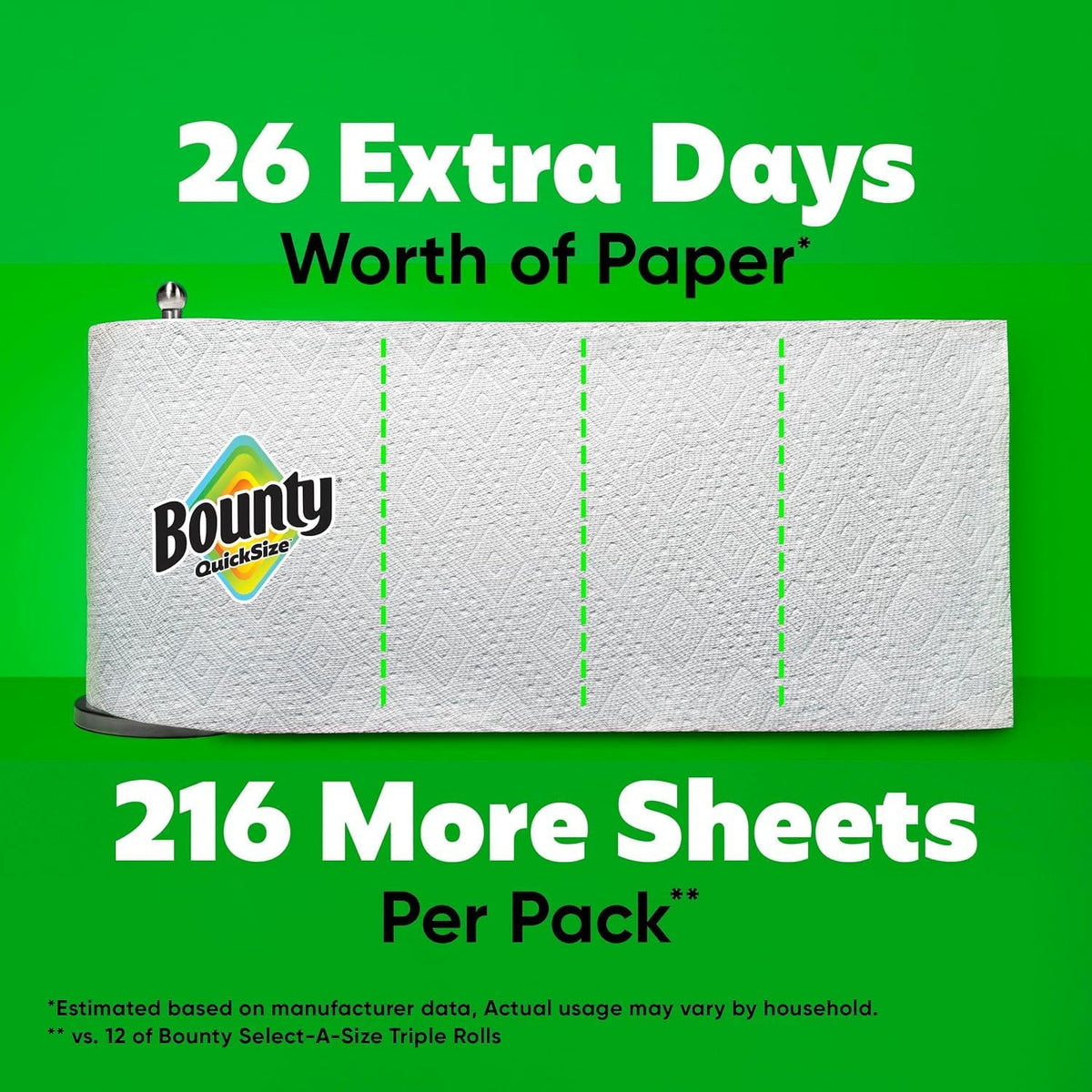Bounty Quick-Size Paper Towels, White, 12 Family Triple Rolls - view 3