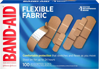 Band-Aid Flexible Fabric Adhesive Bandages, Assorted Sizes, 100 Count