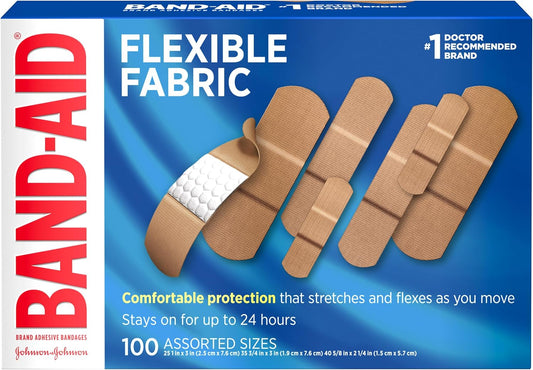 Band-Aid Flexible Fabric Adhesive Bandages, Assorted Sizes, 100 Count